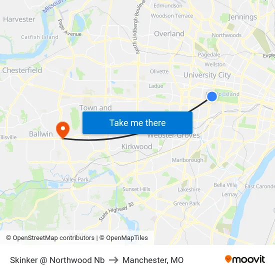 Skinker @ Northwood Nb to Manchester, MO map