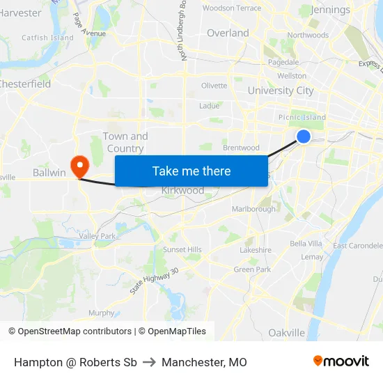 Hampton @ Roberts Sb to Manchester, MO map