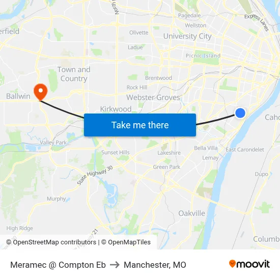 Meramec @ Compton Eb to Manchester, MO map