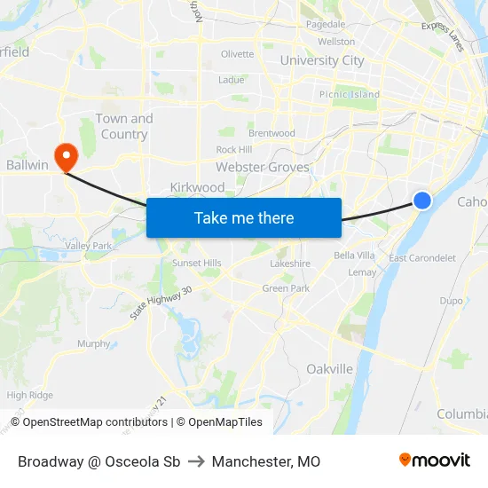 Broadway @ Osceola Sb to Manchester, MO map