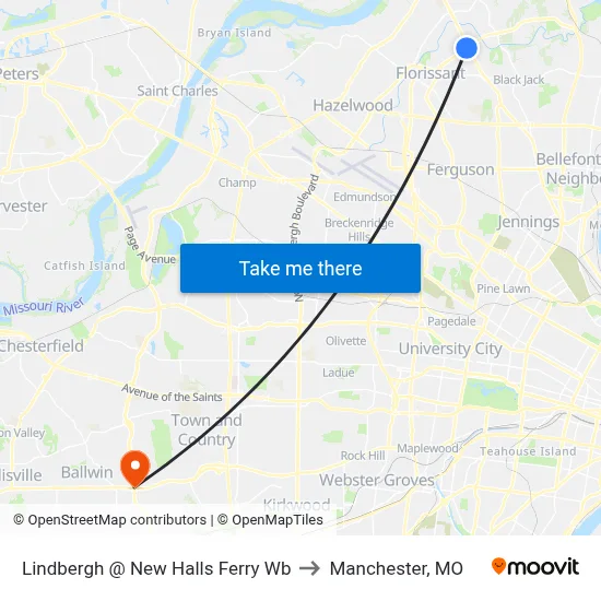 Lindbergh @ New Halls Ferry Wb to Manchester, MO map