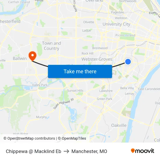 Chippewa @ Macklind Eb to Manchester, MO map