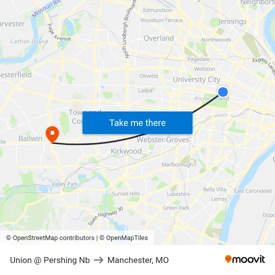 Union @ Pershing Nb to Manchester, MO map