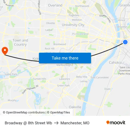 Broadway @ 8th Street Wb to Manchester, MO map