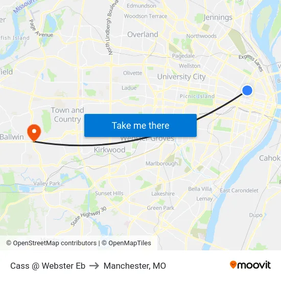 Cass @ Webster Eb to Manchester, MO map