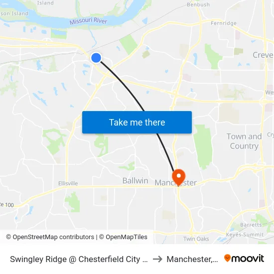 Swingley Ridge @ Chesterfield City Hall Sb to Manchester, MO map