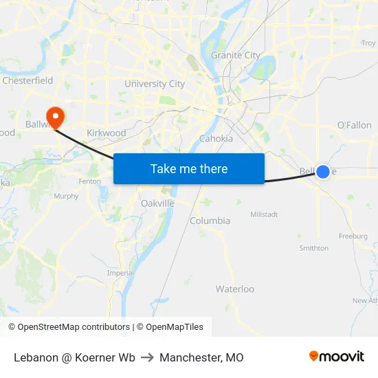 Lebanon @ Koerner Wb to Manchester, MO map