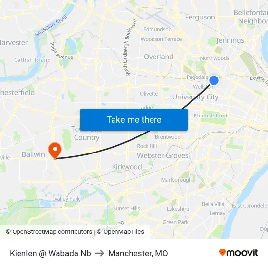 Kienlen @ Wabada Nb to Manchester, MO map