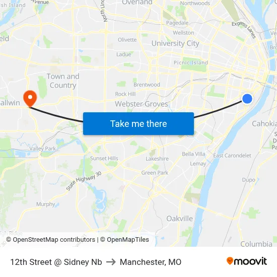 12th Street @ Sidney Nb to Manchester, MO map