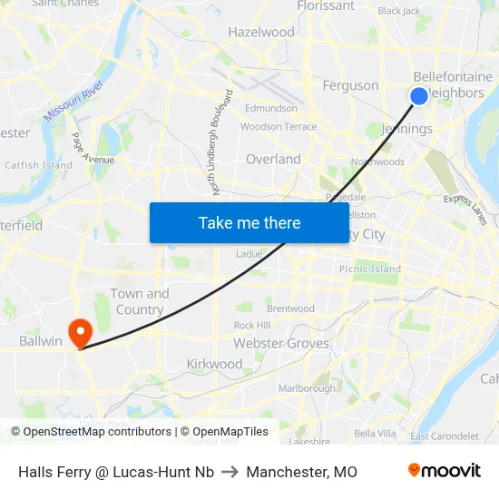 Halls Ferry @ Lucas-Hunt Nb to Manchester, MO map