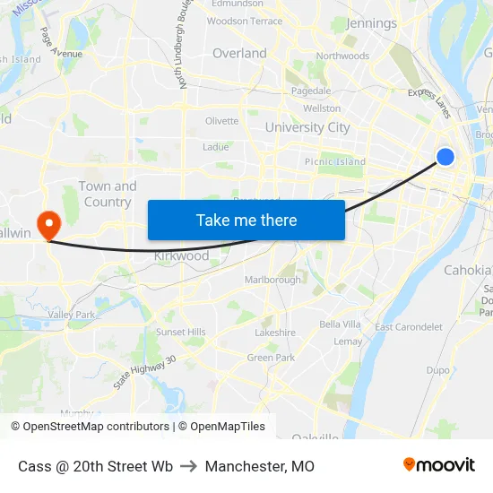 Cass @ 20th Street Wb to Manchester, MO map
