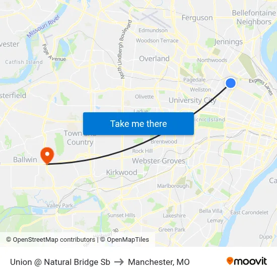 Union @ Natural Bridge Sb to Manchester, MO map
