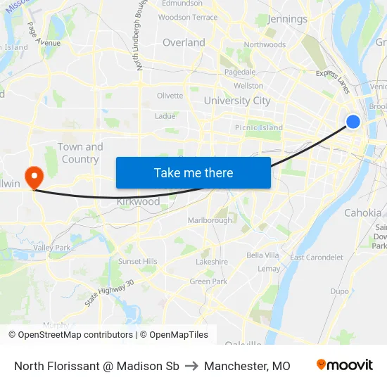 North Florissant @ Madison Sb to Manchester, MO map