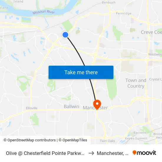Olive @ Chesterfield Pointe Parkway Eb to Manchester, MO map