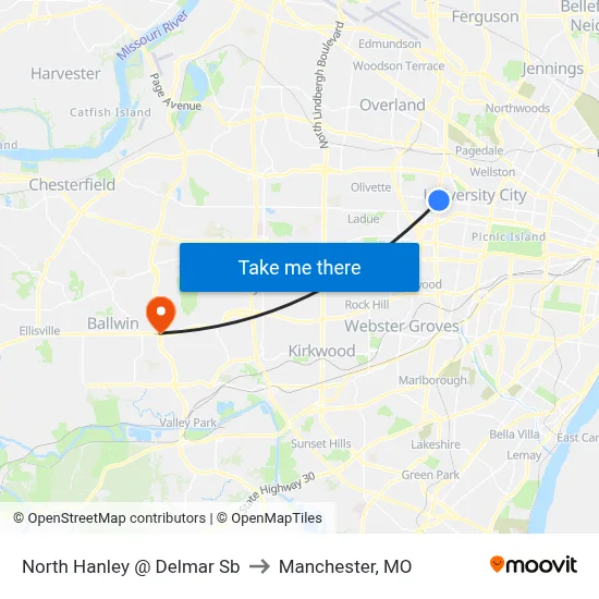 North Hanley @ Delmar Sb to Manchester, MO map