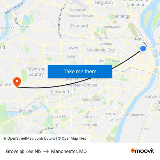 Grove @ Lee Nb to Manchester, MO map