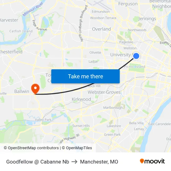 Goodfellow @ Cabanne Nb to Manchester, MO map