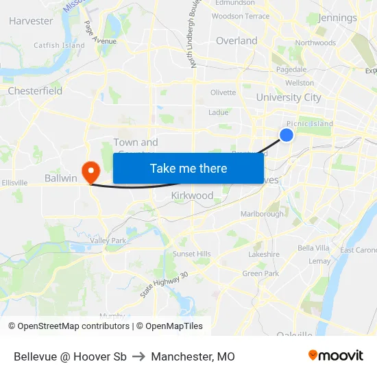 Bellevue @ Hoover Sb to Manchester, MO map
