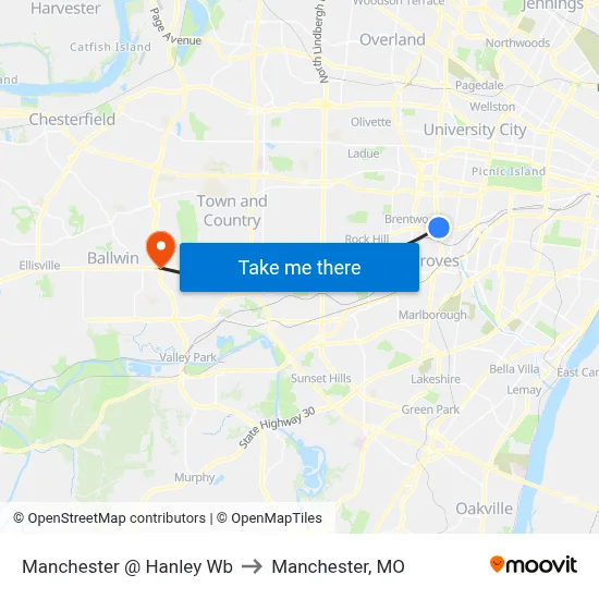 Manchester @ Hanley Wb to Manchester, MO map