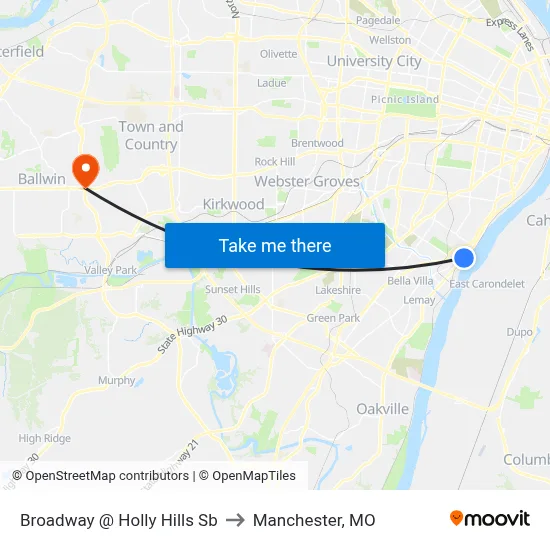 Broadway @ Holly Hills Sb to Manchester, MO map