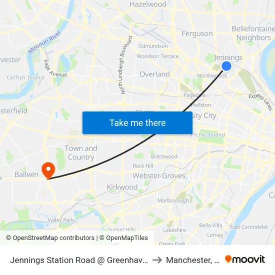 Jennings Station Road @ Greenhaven Nb to Manchester, MO map