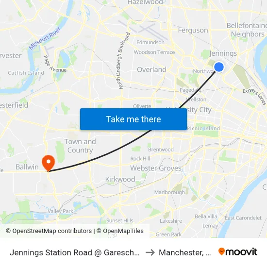 Jennings Station Road @ Garesche Nb to Manchester, MO map