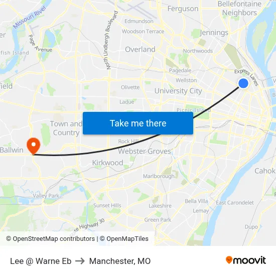 Lee @ Warne Eb to Manchester, MO map