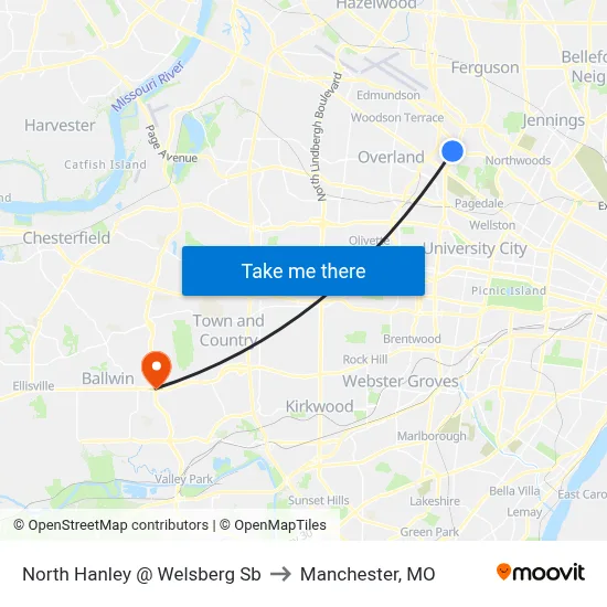 North Hanley @ Welsberg Sb to Manchester, MO map