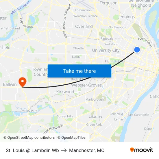 St. Louis @ Lambdin Wb to Manchester, MO map