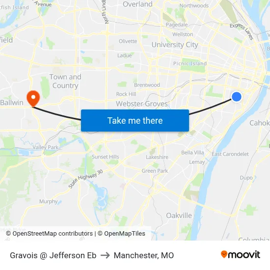 Gravois @ Jefferson Eb to Manchester, MO map