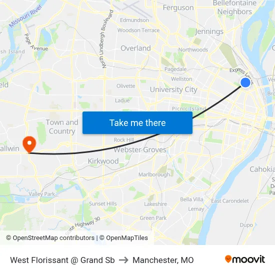 West Florissant @ Grand Sb to Manchester, MO map