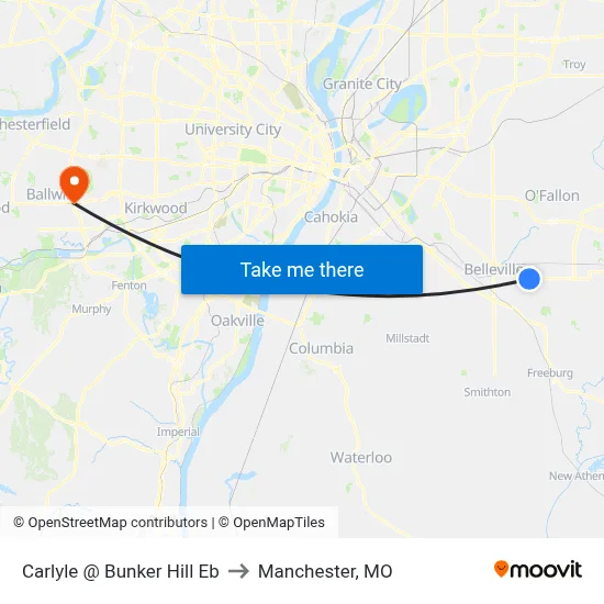 Carlyle @ Bunker Hill Eb to Manchester, MO map