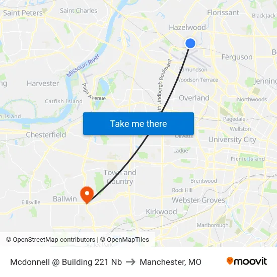 Mcdonnell @ Building 221 Nb to Manchester, MO map