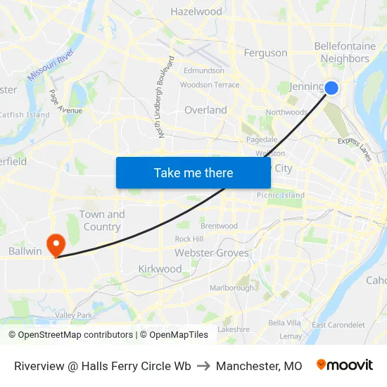 Riverview @ Halls Ferry Circle Wb to Manchester, MO map