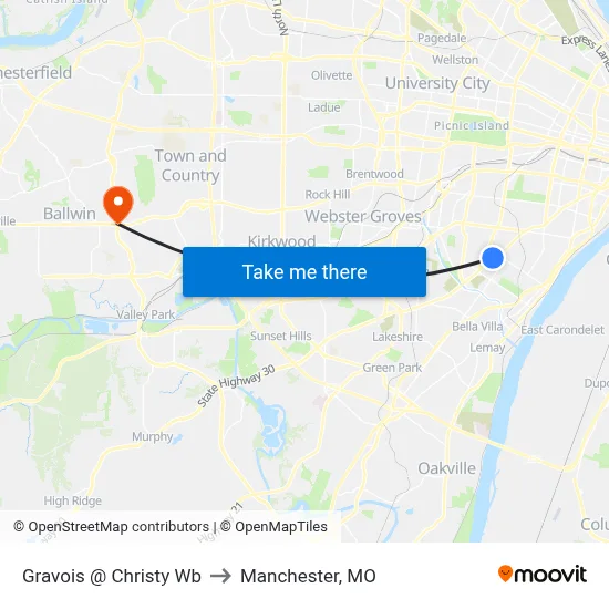 Gravois @ Christy Wb to Manchester, MO map