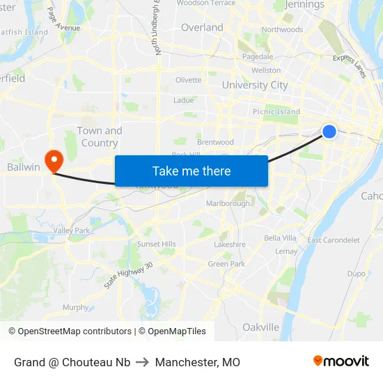 Grand @ Chouteau Nb to Manchester, MO map
