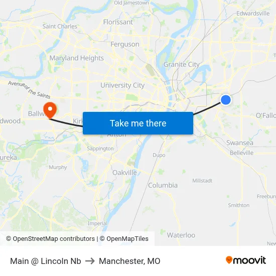 Main @ Lincoln Nb to Manchester, MO map