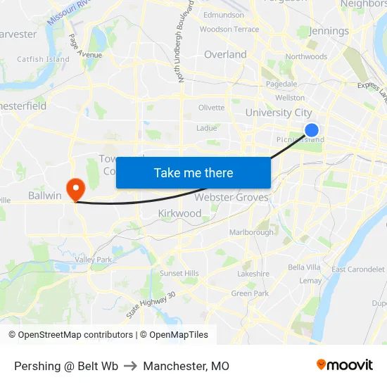 Pershing @ Belt Wb to Manchester, MO map