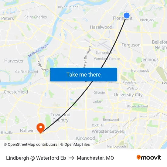 Lindbergh @ Waterford Eb to Manchester, MO map