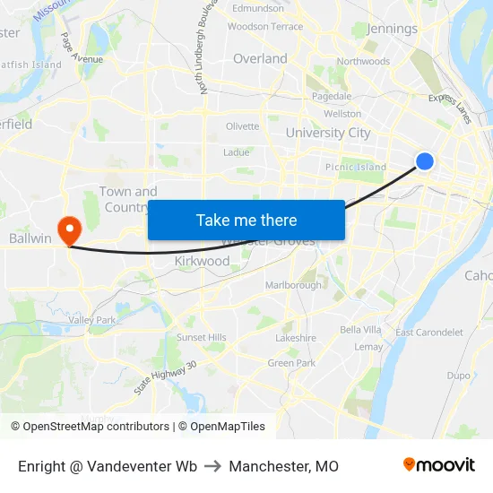 Enright @ Vandeventer Wb to Manchester, MO map