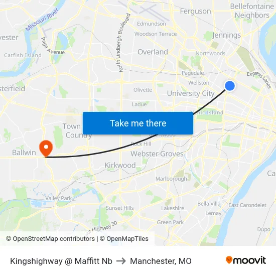 Kingshighway @ Maffitt Nb to Manchester, MO map