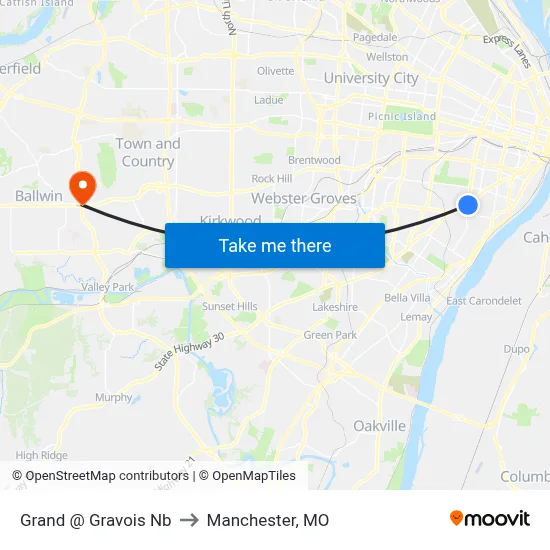 Grand @ Gravois Nb to Manchester, MO map