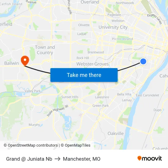 Grand @ Juniata Nb to Manchester, MO map