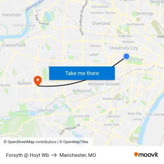 Forsyth @ Hoyt Wb to Manchester, MO map
