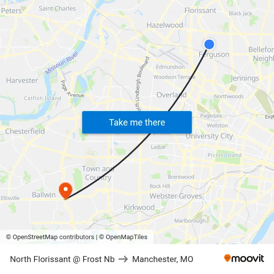 North Florissant @ Frost Nb to Manchester, MO map