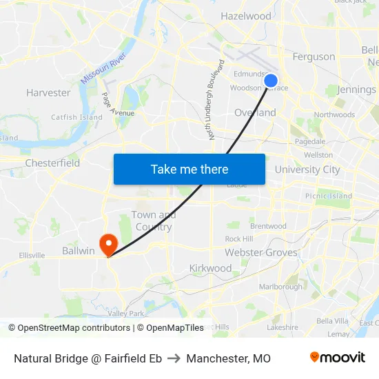 Natural Bridge @ Fairfield Eb to Manchester, MO map