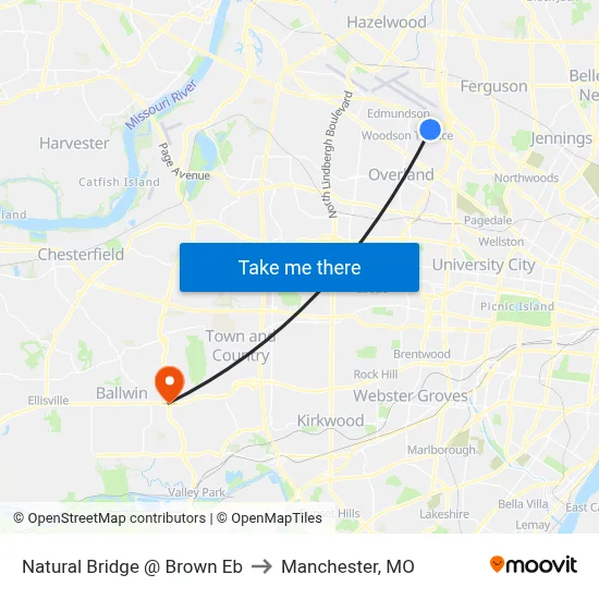 Natural Bridge @ Brown Eb to Manchester, MO map