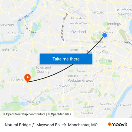 Natural Bridge @ Maywood Eb to Manchester, MO map