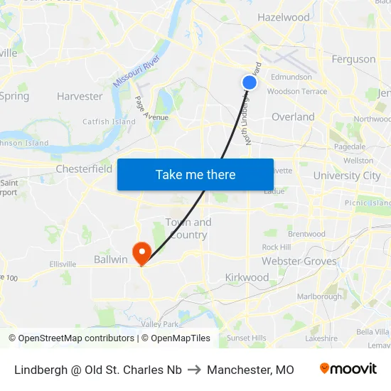Lindbergh @ Old St. Charles Nb to Manchester, MO map