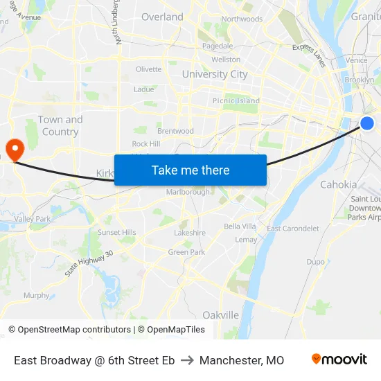 East Broadway @ 6th Street Eb to Manchester, MO map